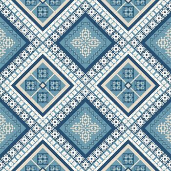 Geometric shapes seamlessly intertwine to form an captivating pattern. Intricate designs with diamonds and zigzags create a sense of depth and visual appeal, perfect for adding style to any project vector