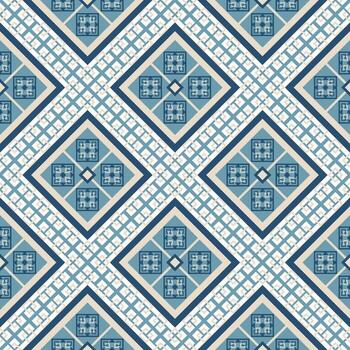 geométrico azul y blanco modelo formando un zig zag forma y con decorativo formas el diseño combina varios sombras de azul, con blanco y beige acentos vector