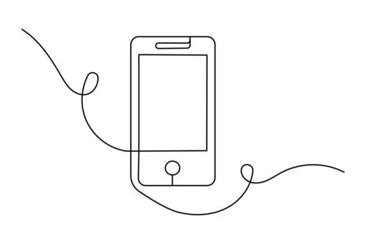 Smart phone minimalist one line drawing with isolated outline art for modern digital concepts vector