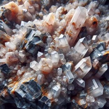 Crystalline Formation Abstract and Reflective Mineral Structure, Crystal Cluster Close-Up, Crystalline Structure of Mineral. photo