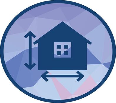 Home blueprint icon with dimensions, ideal for architecture, real estate, construction planning, and interior design projects. Clean style for professional and creative use vector