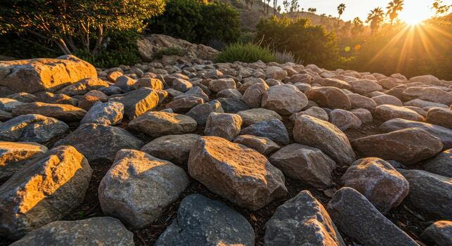 Stone Pathway with Golden Illumination photo