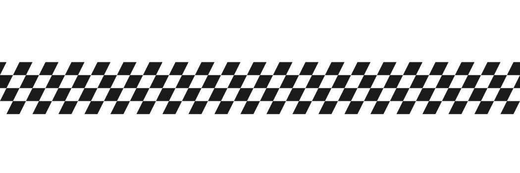 Race checker flag seamless pattern. Black and white rally texture. Checkerboard finish f1 design pattern. Inclined lines vector
