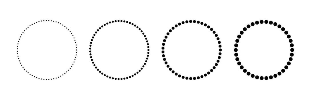 Dotted circle icons set. Dotted round lines. Design ring frame. Geometric monochrome shape. Pattern circle. illustration isolated on white background vector