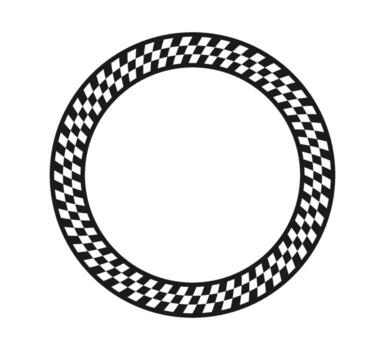 Checkered circle frame. Circle race checker flag pattern. Checkerboard geometric pattern. Black and white rally chess square pattern. Round race frame. illustration vector