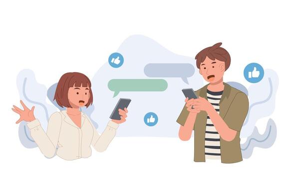 people using smartphone for sending messages to online friends via messenger app. illustration vector
