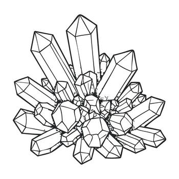 Geometric crystal cluster line outline art with sharp facets and angles vector