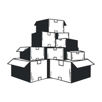 Stack of cardboard boxes in various sizes for storage and shipping vector