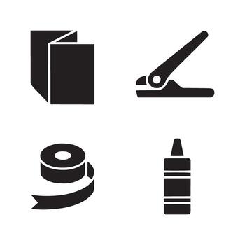 A set of black icons that include scissors, tape, and scissors vector