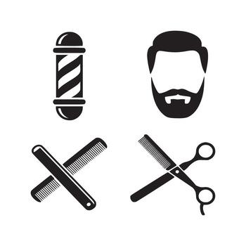 Barber shop icons set with scissors, comb and beard vector