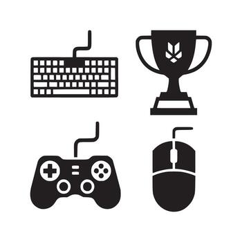 A set of icons depicting a computer mouse, keyboard and a trophy vector