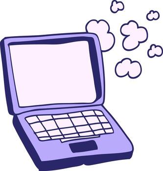 un ordenador portátil computadora con nubes viniendo fuera de eso vector