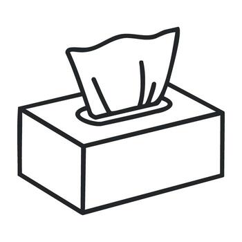 Tissue box outline drawing with single tissue emerging vector