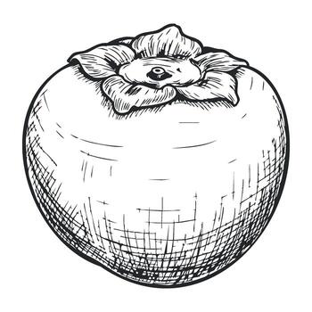 Detailed black and white persimmon sketch with leaf patterns vector