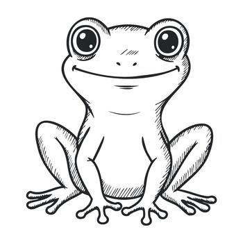 Smiling frog line art drawing with big eyes and simple lines vector
