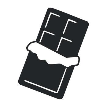 Minimalist chocolate bar icon with open wrapper in black and white vector
