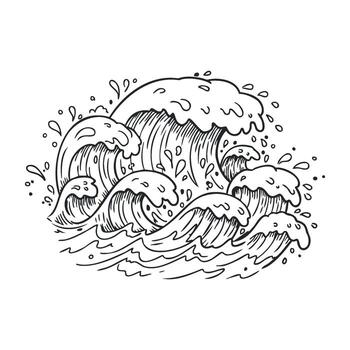 Black and white waves splashing with foamy crests in dynamic ocean scene vector