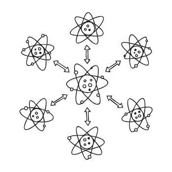 Atomic structure diagram with electrons and nucleus representing scientific concept vector
