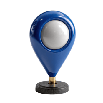 Modern Blue Location Marker on Stand with Glossy Finish and Round Light Source for Creative Uses png