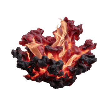 dramatisch lava stromen met vlammen en rood heet rotsen creëren een vurig schouwspel in 3d visualisatie png