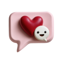 linda 3d corazón y sonrisa emoji icono en rosado habla burbuja antecedentes para digital contenido png