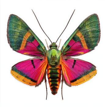 A White Background Macro Photo of a Vibrant Sunset Moth