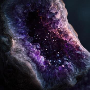 The Inside Of A Sparkling Amethyst Geode A Cross Section photo