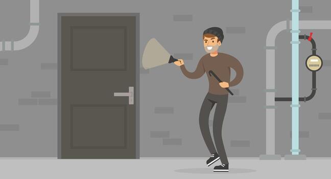 Intruder with flashlight in basement vector