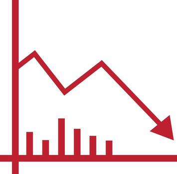 Red downward trending line graph with bar chart elements indicating decline vector