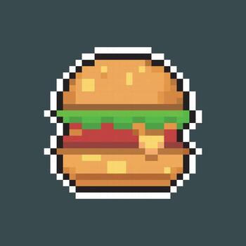 simple burger with outline in pixel art style vector