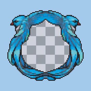 blue bird theme circular frame in pixel art style vector