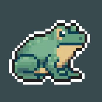 green frog in pixel art style with isolated background vector