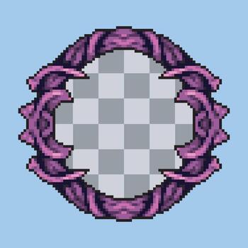 purple devil theme circular frame in pixel art style vector