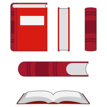 Red Book Set Front, Side, and Open Views vector