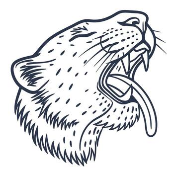 Yawning cheetah head with open mouth and sharp teeth wild feline animal illustration in sketch vector