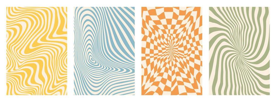 Psychedelic groovy retro backgrounds, patterns vector