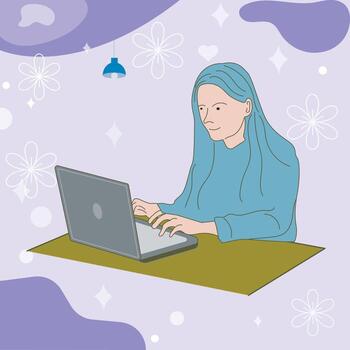 señoras trabajando el computadora vector