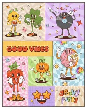 Colorful cartoon characters enjoying a party vector