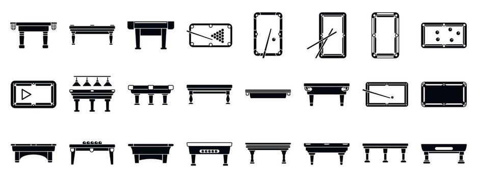 Billiard table icons set. Large set of billiard tables showing different game configurations vector