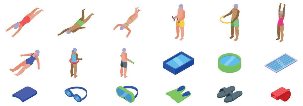People swimming and relaxing at the pool vector