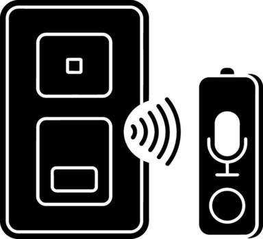 Black icon of a smart speaker and a remote control with radio waves wireless technology vector