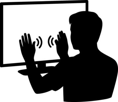 Silhouette of person interacting with a touch screen display interaction vector
