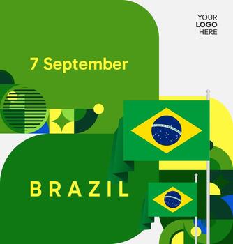 Brasil independencia día cuadrado diseño exhibiendo resumen geométrico patrones con bandera motivos, Perfecto para en línea celebracion publicaciones vector