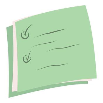 Lista de Verificación papel ilustración, verde Nota hoja, tarea lista dibujo vector