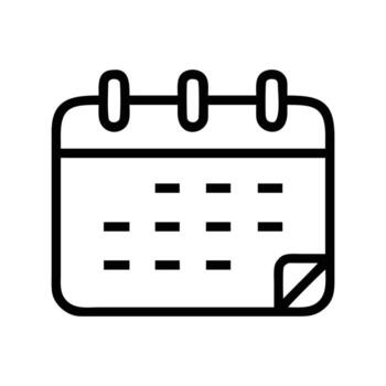 Black lined calendar icon shows date blocks and a folded page corner vector