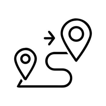 Two destination pin pointers with route and arrow on a white background vector
