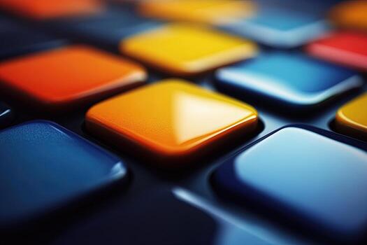 Colorful square keys with rounded edges show a vibrant abstract pattern close up photo