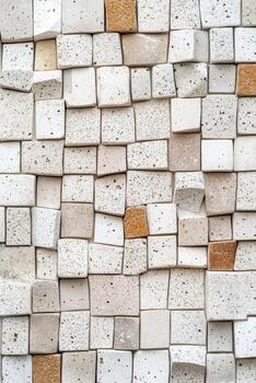 Randomly arranged light squares with some brown and orange squares create a textural pattern photo