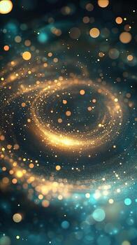 Glowing golden orbs cascade within a deep teal abyss, creating magical depth and wonder photo