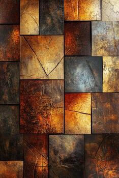 Metallic squared patterns displaying shades of brown, gold, and silver create a textured background photo